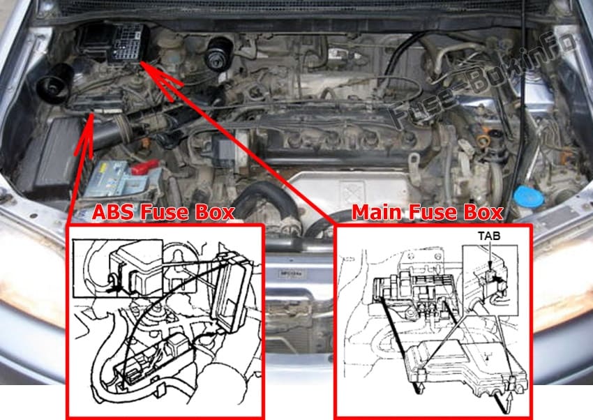 The location of the fuses in the engine compartment: Isuzu Oasis (1996-1999)