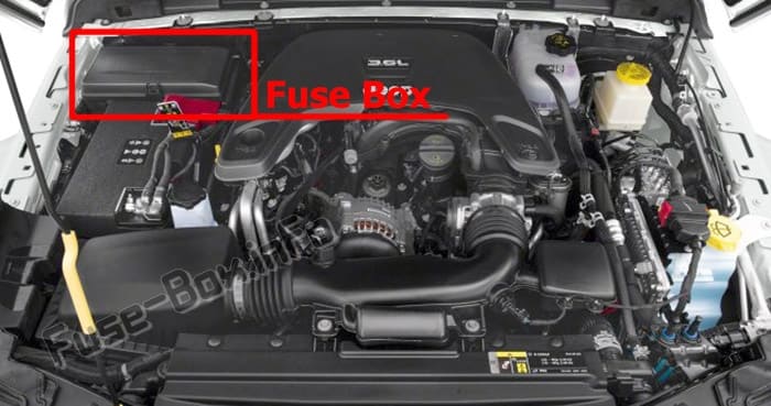 The location of the fuses in the engine compartment: Jeep Gladiator (2020-...)