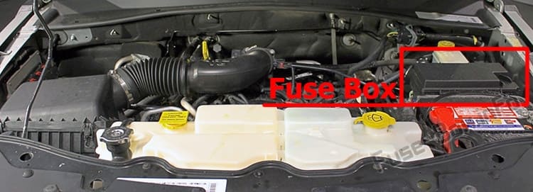 The location of the fuses in the engine compartment: Jeep Liberty (KK; 2008-2012)