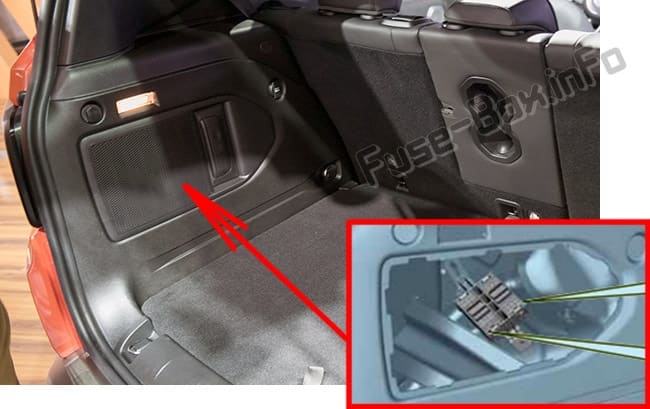 The location of the fuses in the luggage compartment: Jeep Renegade (BU; 2014-2017)
