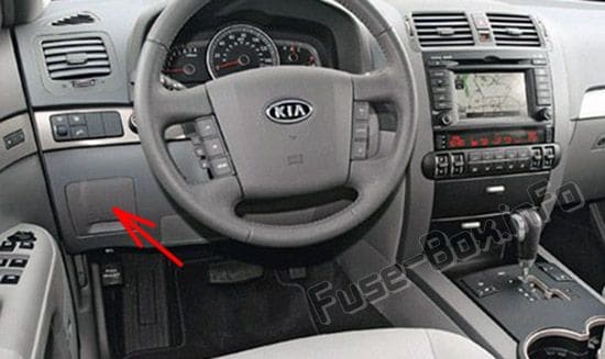 The location of the fuses in the passenger compartment: KIA Borrego / Mohave (2009-2017)
