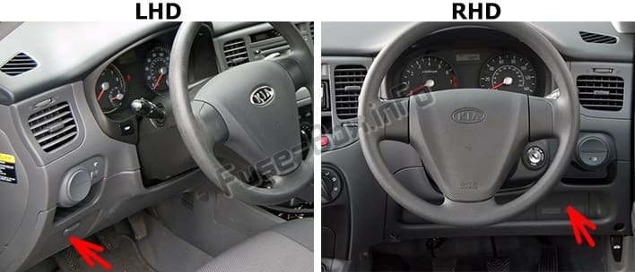 The location of the fuses in the passenger compartment: KIA Rio (JB; 2006-2011)