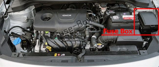 The location of the fuses in the engine compartment: KIA Rio (2018, 2019-...)