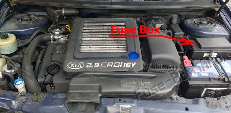 The location of the fuses in the engine compartment: KIA Sedona / Carnival (2002-2005)