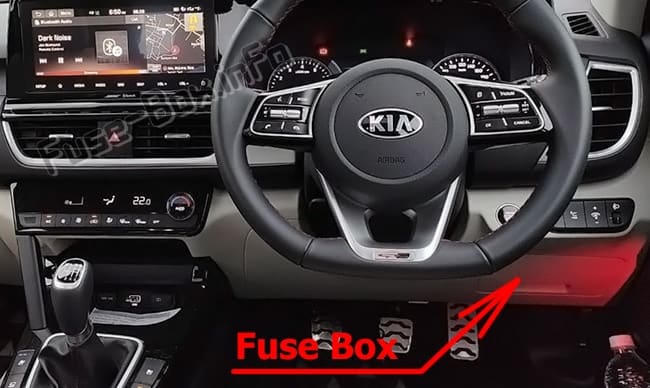 The location of the fuses in the passenger compartment: KIA Seltos (2019-2020-..)