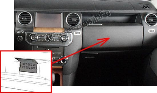 The location of the fuses in the passenger compartment: Land Rover Discovery 4 / LR4 (2009-2016)