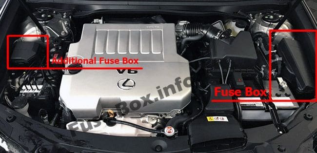 The location of the fuses in the engine compartment: Lexus ES 250, ES 350, ES 300h, ES 350h (2012-2015)