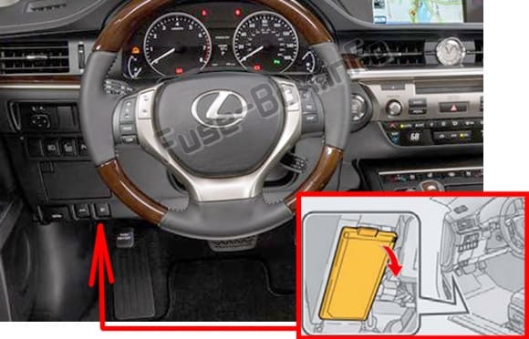 The location of the fuses in the passenger compartment: Lexus ES250 / ES350 / ES350h (XV60 / AVV60; 2012-2015)