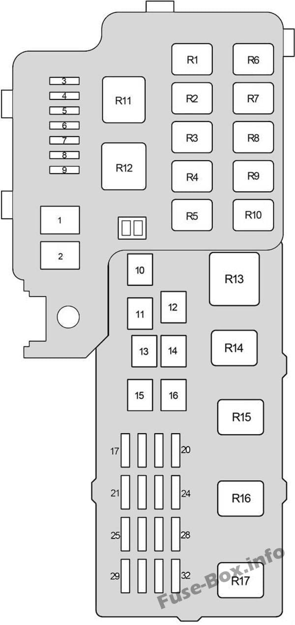 Under-hood fuse box diagram: Lexus ES 300, ES 330 (2001, 2002, 2003, 2004, 2005, 2006)