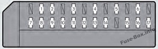 Trunk fuse box diagram: Lexus GS 450h (2013, 2014, 2015, 2016, 2017)