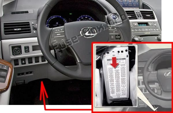 The location of the fuses in the passenger compartment: Lexus HS250h (2010-2013)