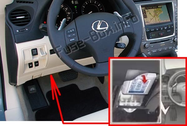 The location of the fuses in the passenger compartment: Lexus IS200d/IS220d/IS250d (XE20; 2006-2013)