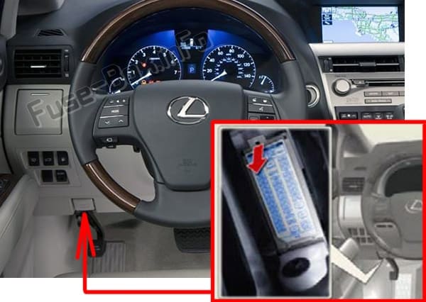 The location of the fuses in the passenger compartment: Lexus RX350 (AL10; 2010-2015)