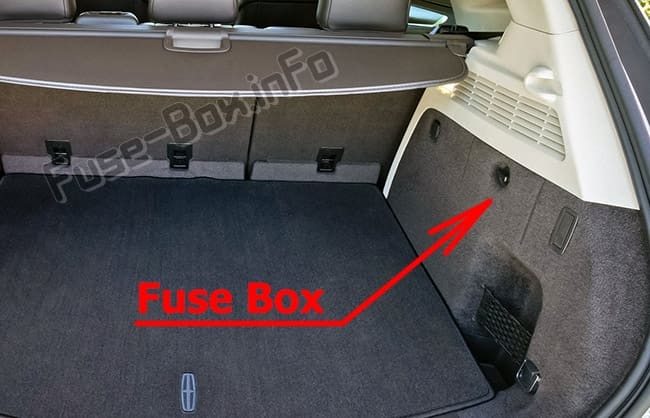 The location of the fuses in the luggage compartment: Lincoln MKC (2015-2019..)