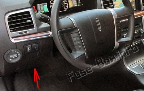 The location of the fuses in the passenger compartment: Lincoln MKZ Hybrid (2011, 2012)