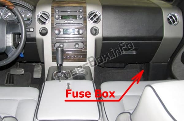 The location of the fuses in the passenger compartment: Lincoln Mark LT (2006, 2007, 2008)
