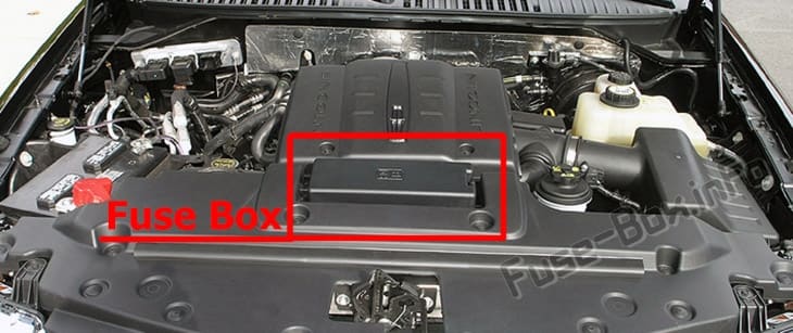 The location of the fuses in the engine compartment: Lincoln Navigator (2015-2017)