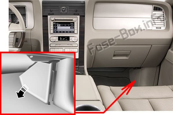 The location of the fuses in the passenger compartment: Lincoln Navigator (2007-2014)