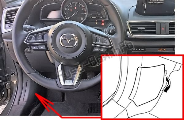 The location of the fuses in the passenger compartment: Mazda 3 (BM/BN; 2014-2019..)
