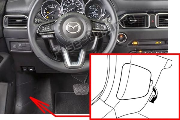 The location of the fuses in the passenger compartment: Mazda CX-5 (2017-2019..)