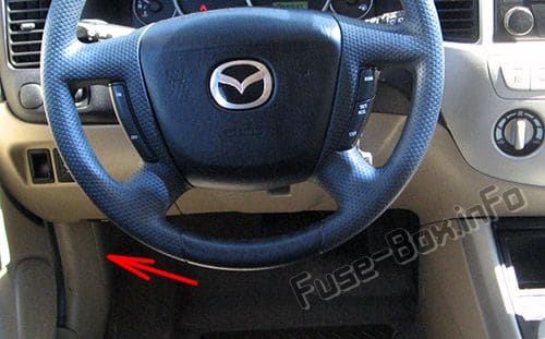 The location of the fuses in the passenger compartment: Mazda Tribute (2001, 2002, 2003, 2004)