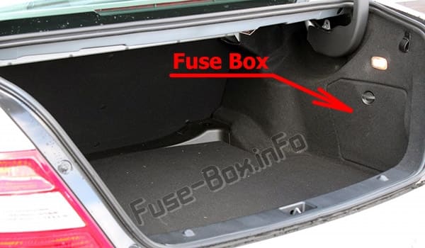 The location of the fuses in the trunk: Mercedes-Benz C-Class (W204; 2008-2014)