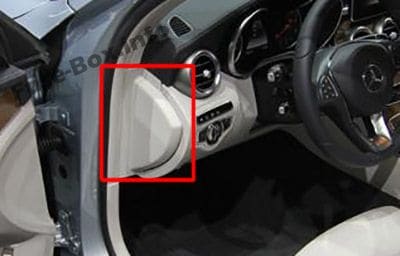 The location of the fuses in the passenger compartment: Mercedes-Benz C-Class (2015-2019-..)