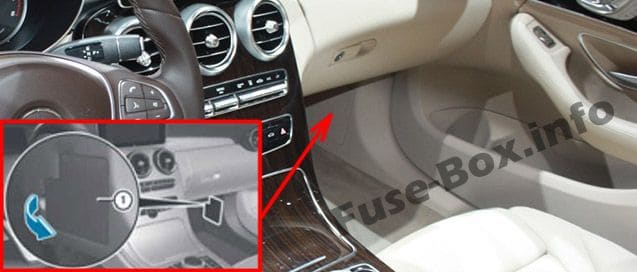 The location of the fuses in the passenger compartment: Mercedes-Benz C-Class (2015-2019-..)