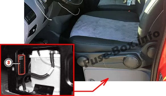 Fuse box under the driver's seat (location): Mercedes-Benz Vito / Viano (2004-2010)