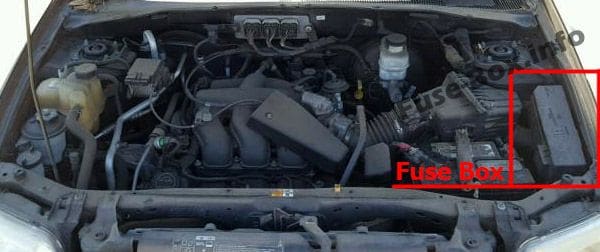 The location of the fuses in the engine compartment: Mercury Mariner (2005, 2006, 2007)