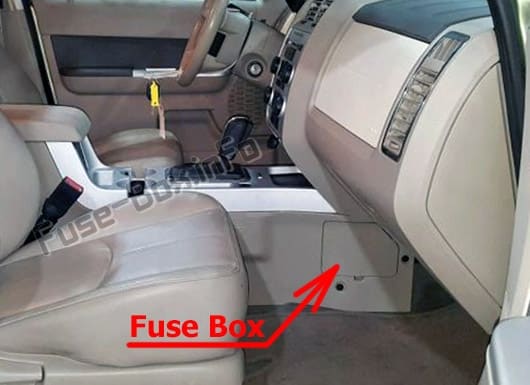 The location of the fuses in the passenger compartment: Mercury Mariner (2008-2011)