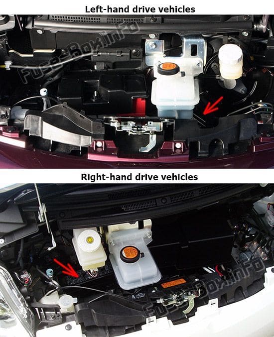 The location of the fuses in the engine compartment: Mitsubishi i-MiEV (2011-2018)