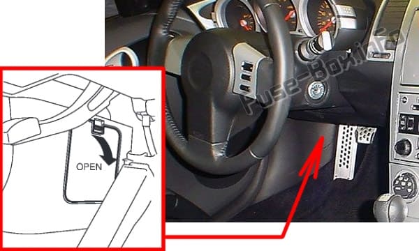 The location of the fuses in the passenger compartment: Nissan 350Z (2003-2008)