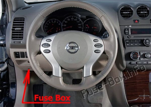 The location of the fuses in the passenger compartment: Nissan Altima (2007-2013)