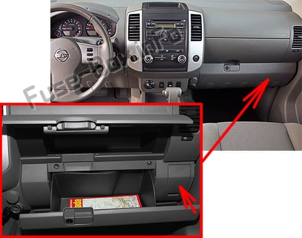 The location of the fuses in the passenger compartment: Nissan Frontier (2005-2014)