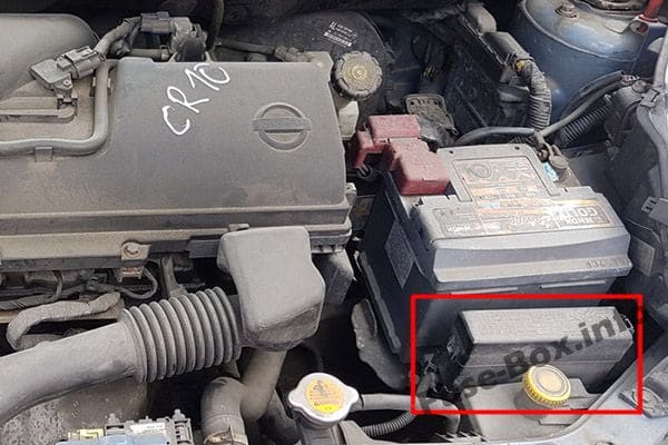 The location of the fuses in the engine compartment: Nissan Micra / March (2003-2010)