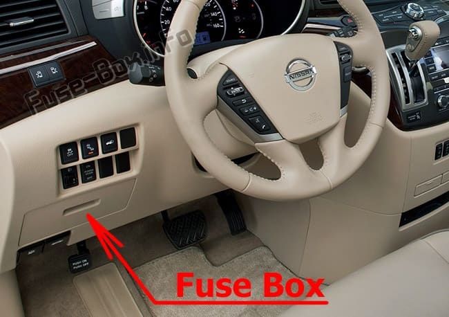 The location of the fuses in the passenger compartment: Nissan Quest (2011-2017)