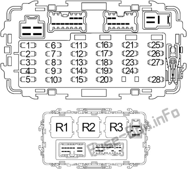 Instrument panel fuse box diagram: Nissan Xterra (1999, 2000, 2001, 2002, 2003, 2004)
