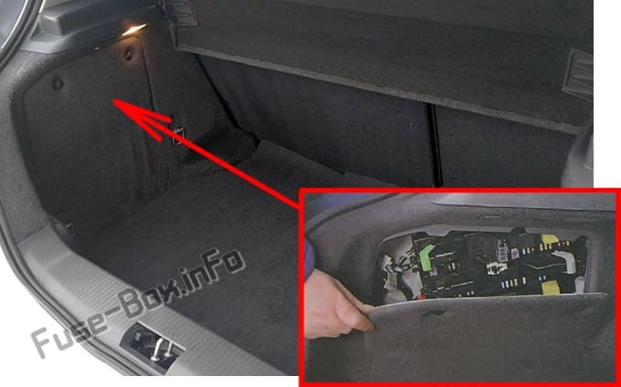 The location of the fuses in the trunk: Opel Astra H / Vauxhall Astra (2004-2009)