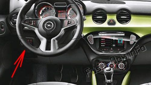 The location of the fuses in the passenger compartment (LHD): Opel / Vauxhall Adam (2014-2018-...)