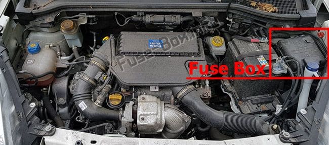 The location of the fuses in the engine compartment: Opel/Vauxhall Combo D (2012-2018-...)