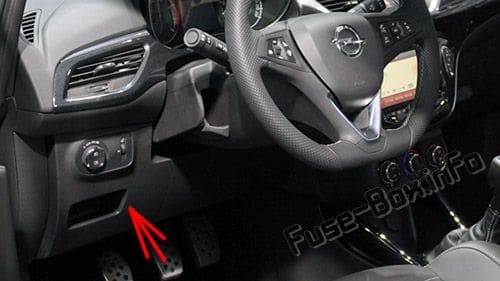 The location of the fuses in the passenger compartment (LHD): Opel/Vauxhall Corsa E (2015-2019-...)