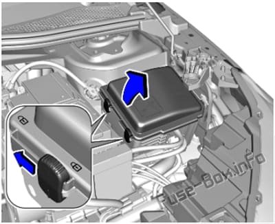 The location of the fuses in the engine compartment: Opel / Vauxhall Corsa F (2019, 2020..)