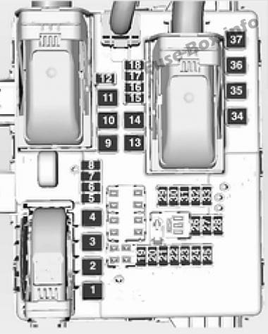 Trunk fuse box diagram: Opel/Vauxhall Insignia A (2014, 2015)