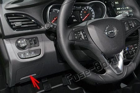 The location of the fuses in the passenger compartment: Opel/Vauxhall Karl (2015-2019-...)