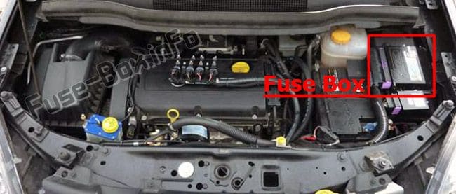 The location of the fuses in the engine compartment: Opel/Vauxhall Zafira B (2006-2014)