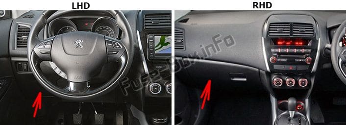 The location of the fuses in the passenger compartment: Peugeot 4008 (2012-2017)
