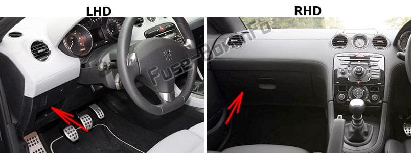 The location of the fuses in the passenger compartment: Peugeot RCZ (2009-2015)