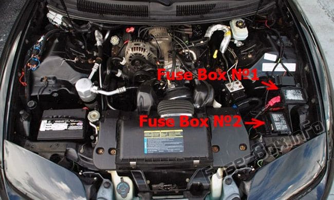 The location of the fuses in the engine compartment: Pontiac Firebird (1998-2002)