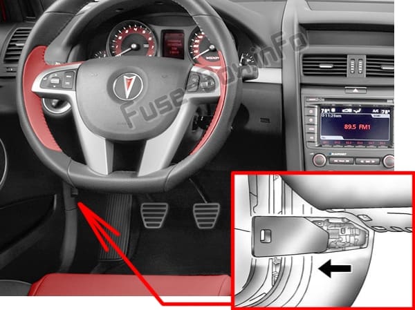 The location of the fuses in the passenger compartment: Pontiac G8 (2008-2009)